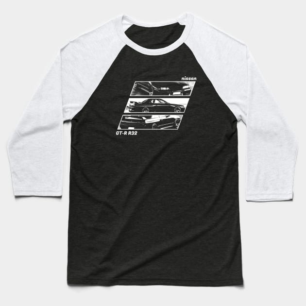 NISSAN SKYLINE GT-R R32 Black 'N White Archive 2 (Black Version) Baseball T-Shirt by Cero
